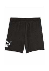 Černé sportovní šortky vyrobené z lehkého materiálu, s elastickým pasem a velkým bílým logem Puma na levé straně.