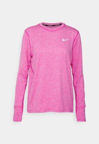 Pitkähihainen urheilupaita kirkkaanpunaisena, valmistettu teksturoidusta kankaasta. Paidassa on pieni valkoinen Nike-logo rinnassa ja peukalonsilmukat hihansuissa.