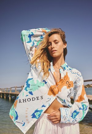 Next, Button-down blouse - ecru blue map print