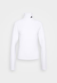 Biały golf z długim rękawem wykonany z rozciągliwej bawełny. Na kołnierzu znajduje się wypukłe czarne logo. Gładka faktura, dopasowany krój.