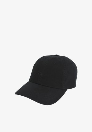 Casquette de baseball noire à six panneaux avec visière courbée et petit logo ton sur ton à l'avant, présentée sur un fond blanc.