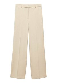 Beige wijdvallende broek met een gladde textuur, met een comfortabele pasvorm, een middenplooi, zijzakken en een ritsluiting.