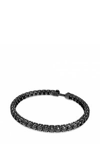 Schwarzes Armband mit kreisförmigen Steinen in einem Gliederdesign und einem sicheren Verschluss, das eine glatte Textur und ein elegantes Finish betont.