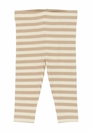 Beežide ja valgete horisontaalsete triipudega soonikkoes beebipüksid, millel on kujundatud elastne vöökoht.