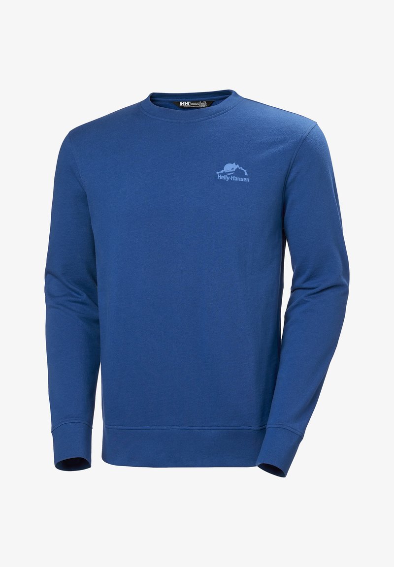 Sudadera azul de manga larga, con textura acanalada y cuello redondo. Presenta un pequeño logo en el pecho. Fabricada con un tejido suave y elástico.