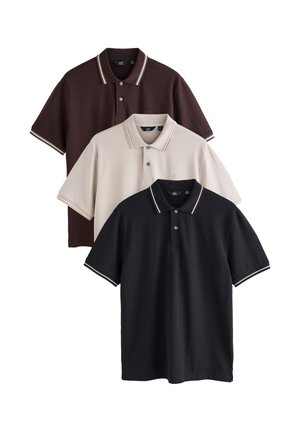 Next, REGULAR FIT - SHORT SLEEVE TIPPED 3 PACK   - Pikeepaita - black brown ecru