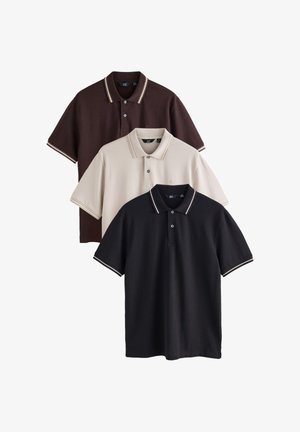Next, REGULAR FIT - SHORT SLEEVE TIPPED 3 PACK - Polo shirt - black brown ecru