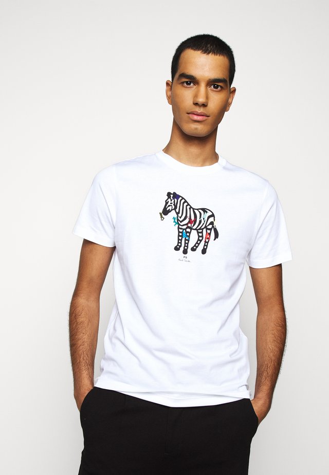 MENS SLIM FIT ZEBRA CLIMB - Print T-shirt - white