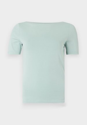 T-shirt verde menta a maniche corte con scollatura rotonda, realizzato in tessuto morbido. Caratterizzato da una vestibilità regolare e un design semplice e pulito, senza decorazioni.