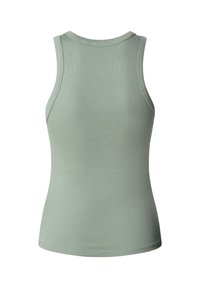 Gaiši zaļa ribota bezroku topiņa ar apaļu kakla izgriezumu un piedurknēm bez piedurknēm. Raksturo gluda tekstūra un pieguļošs siluets.