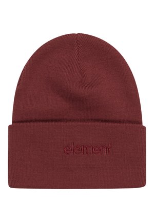 Bordeaux gebreide beanie met een omgeslagen rand en geborduurd "element" logo aan de voorkant. Zachte textuur en pasvorm ontwerp.