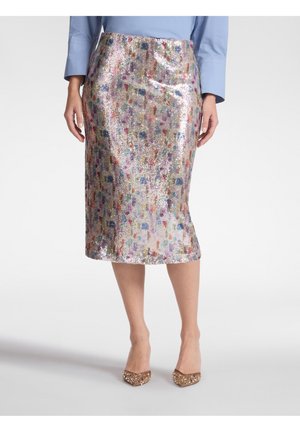 CON PAILLETTES - Falda de tubo - grigio