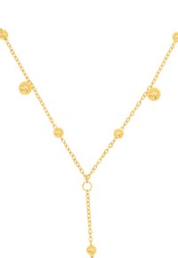 Collana in tono oro con design a catena e piccole perline rotonde equamente distanziate. La catena ha una finitura delicata e testurizzata.