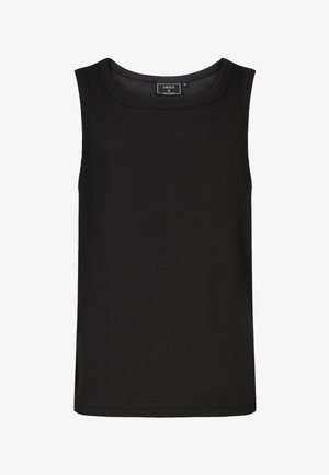 Schwarzes ärmelloses, geripptes Tanktop mit rundem Ausschnitt und SikSilk Markenlabel innen am Kragen, Größe M.