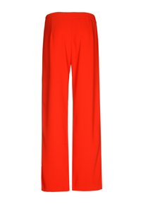 Rote weit geschnittene Hosen mit einem elastischen Bund, die über eine glatte Textur verfügen und keine sichtbaren Muster oder Beschläge aufweisen.