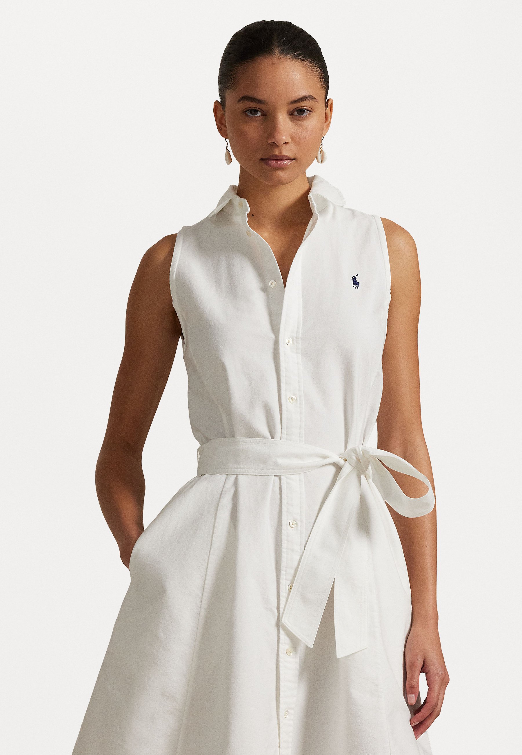 Polo Ralph Lauren Oxford Belted Sleeveless Shirtdress - Shirt dress - white  - Zalando.ie