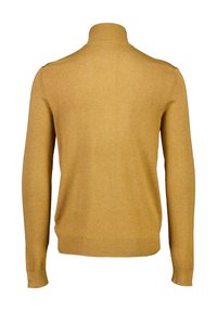 Maglione color senape con collo alto, maniche lunghe e polsini a costine. Realizzato in un tessuto liscio e morbido con un design posteriore pulito.