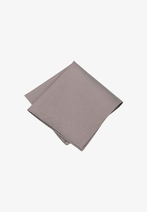 Textured gray cloth napkin, folded in a triangular shape. Features subtle diagonal lines and a soft fabric finish.