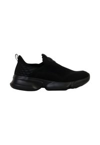 Scarpe sportive nere con tomaia in mesh traspirante, suola flessibile e collo imbottito per il comfort. Progettate per essere facili da indossare.
