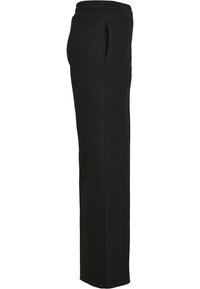 Zwarte sweatpants met een comfortabele pasvorm, elastische tailleband en zijzakken. Gemaakt van zachte stof, met een gladde textuur en zonder zichtbare patronen.