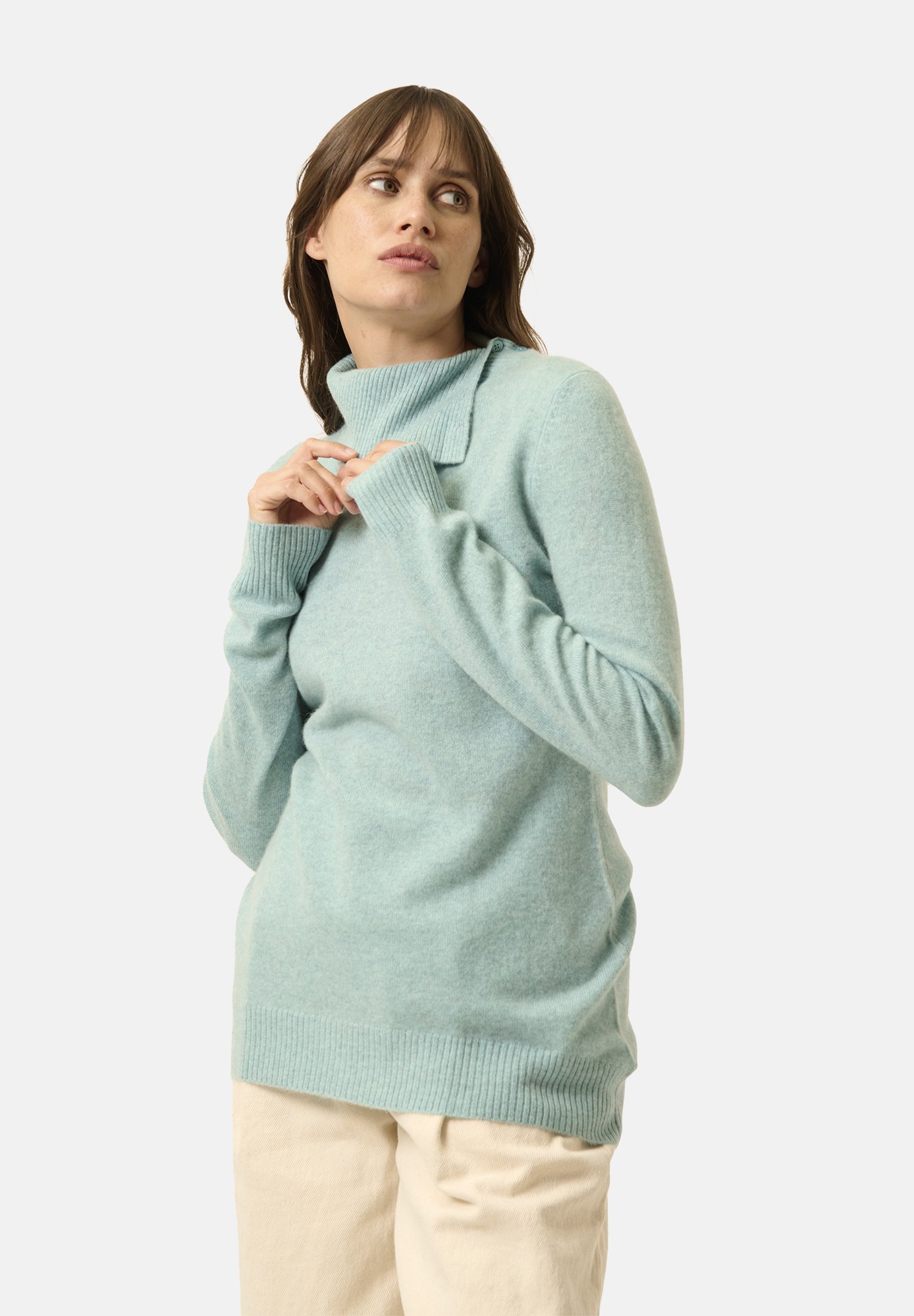 Just Cashmere ASYMETRIC TURTLENECK Jumper mottled aqua/blue