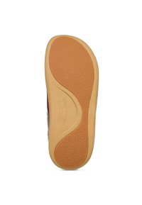 Suola in gomma con finitura beige testurizzata. Arco leggermente rialzato, forma curvata e design flessibile. Nessun marchio o accento visibile.