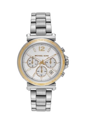 Zegarek Michael Kors z metalu w odcieniach srebra i złota, z białą tarczą, trzema subtarczami, okienkiem daty i bransoletą z ogniw.