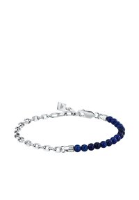 Bracciale in argento con perle blu scuro, alternate a brillanti accenti in argento. Chiusura a gancio e charm con marchio inclusi.