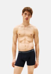 Boxers de algodón negros con una cinturilla de marca Tommy Hilfiger. El ajuste es ceñido y de longitud media en el muslo, con una textura suave.