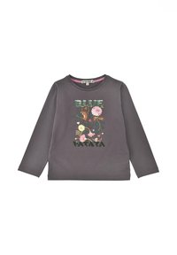 Gray long-sleeve shirt featuring colorful floral and animal graphics with the text "BLUE PATAYA," crafted from soft cotton material.