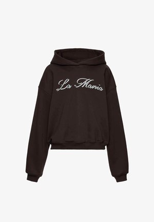 Czarna krótka bluza z kapturem wykonana z miękkiego materiału, z napisem z przodu w srebrnym stylu. Posiada kaptur ze sznurkiem i luźne rękawy.