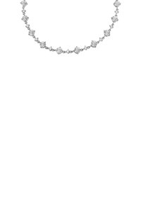 Silver-tone necklace featuring multiple clear round crystals in various sizes, arranged in a delicate, alternating pattern.