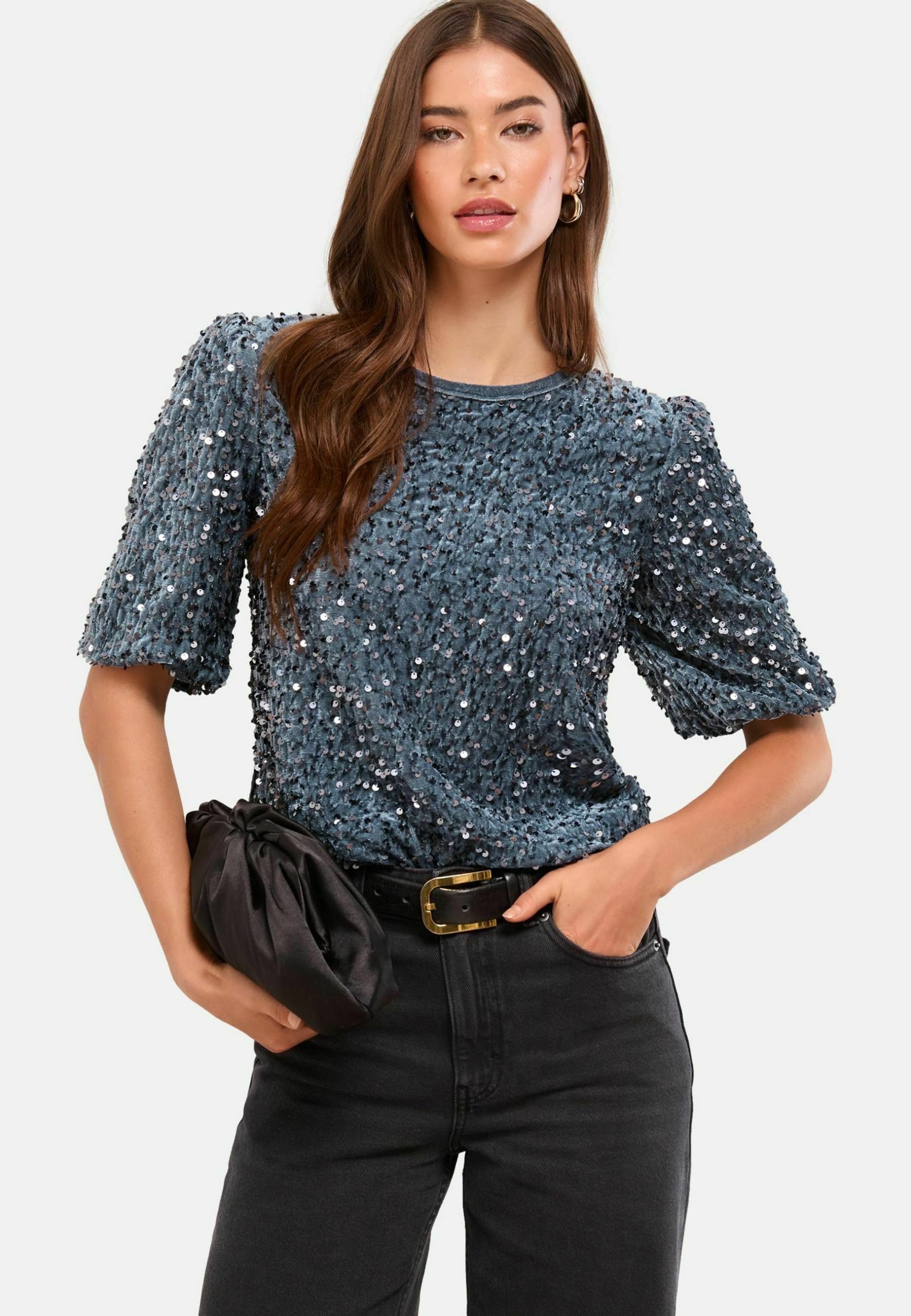 regular fit - puff sleeve - bluse - blue sequin