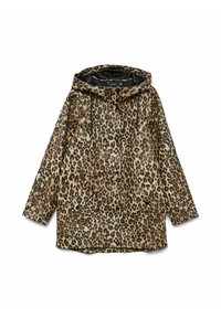 Imperméable à imprimé léopard avec capuche, doté d'une fermeture à boutons-pression à l'avant, de deux poches latérales et d'une coupe décontractée. Fabriqué en matière légère et déperlante.