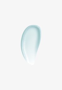 Texture bleu clair et crémeux avec une finition brillante, en forme de goutte, se rétrécissant à une extrémité, adapté à l'application de soins de la peau.