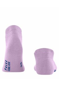 Lila Knöchelsocken aus strukturiertem Material, mit blauer Bedruckung "FAIKE COOL KICK" an der Seite. Weiches, leichtes Design.