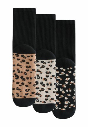 CUSHION SOLE ANIMAL PRINT FOOTBED ANKLE SPORTS SOCKS 3 PACK  . - Socken - black