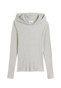 Lichtgrijs, langärmelige hoodie met ribbelstructuur, met een comfortabele pasvorm, een opvouwbare kap en een onafgewerkte zoom.