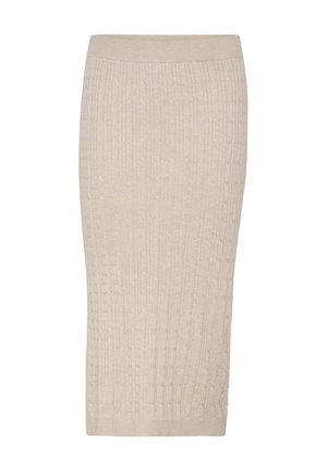 Gonna a matita in maglia a coste beige con un design aderente, cintura elasticizzata e motivo testurizzato su tutta la superficie. Finitura in tessuto liscia.