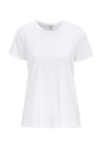 Witte katoenen t-shirt met een klassieke ronde halslijn en korte mouwen, met een gladde textuur en zonder zichtbare patronen of afbeeldingen.