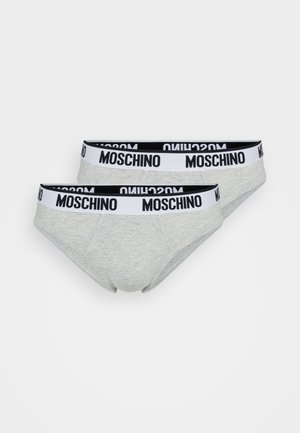 Boxers de algodão cinza com um cós da marca Moschino em preto e branco. Textura suave, design clássico de boxer e forma ajustada.