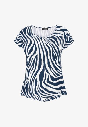Short-sleeve women's t-shirt with navy and white zebra stripe pattern and round neckline, labeled Doris Streich.