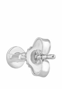 Strieborná kľučka dverí v tvare kvety, s hladkými, zakrivenými okvetnými lístkami a stredovou stonkou; lesklý povrch, okrúhla podstava s jemnými detailmi.