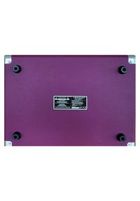 Purple textured case with black rubber feet, metal corners, and a label featuring caution and product information.