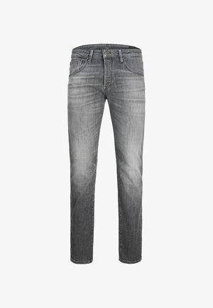 Vybledlé šedé džíny s rovný fit, pětimiestnym dizajnom a kovovými doplnkami. Hladká textura, stredne vysoký pás a prešité detaily.