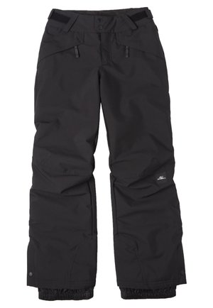 Czarne ocieplane spodnie narciarskie z regulowanymi paskami w talii, kieszeniami na zamek, wzmocnionymi kolanami, elastycznymi mankietami oraz logo O'Neill na prawej nogawce.