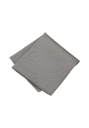 Graue Serviette mit einem strukturierten, wellenförmigen Muster. Aus Stoff gefertigt, ordentlich gefaltet und mit sauberen Kanten. Geeignet zum Essen oder als Dekoration.