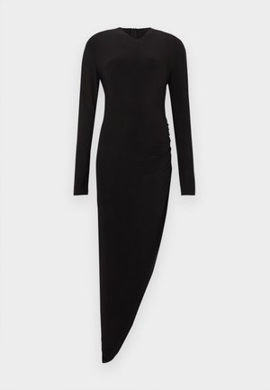 SHOULDER PAD V NECK SIDE DRAPE GOWN - Maxi šaty - black