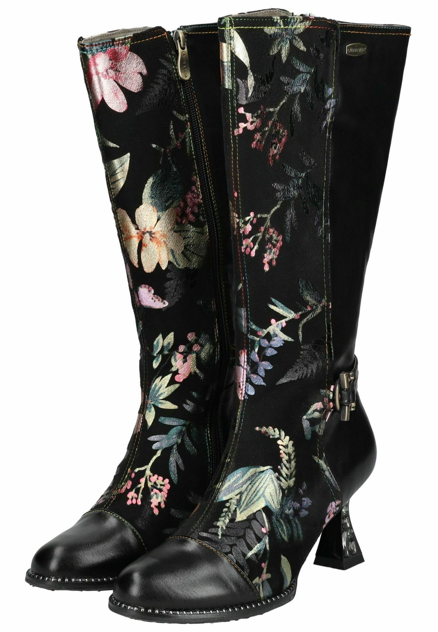 Laura Vita Stivali Donna Ilciro 0223 - Mix Pelle E Tessuto, Tacco Medio, Stile Bohémien