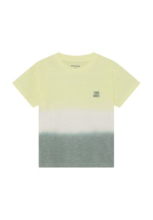 Kurzärmliges Kleinkind-Shirt mit Gelb-, Weiß- und Grauverlauf und dem Schriftzug "cool vibes" auf der oberen linken Brust.